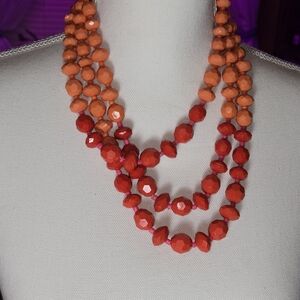Multi-Strand Orange and Red Beaded Necklace - Women Jewelry